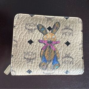 MCM Mini Rabbit Zip Around Wallet in Visetos Beige